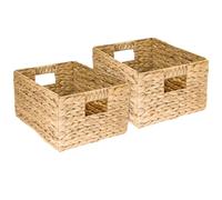 HMF storage basket woven from water hyacinth, decorative basket with carry handles for storage in the bathroom, kitchen and living area | Set of 2 | Size L | 36 x 28 x 20 cm | Natural