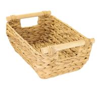 HMF Storage basket woven from water hyacinth, decorative basket with wooden handles for storage in the bathroom, living room, kitchen | 32 x 22 x 12 cm | Natural