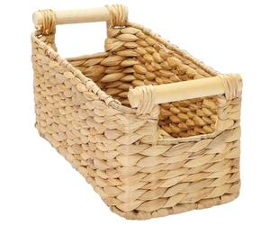 HMF Storage basket woven from water hyacinth, decorative basket with wooden handles for storage in the bathroom, living room, kitchen | 30 x 15 x 13 cm | Natural