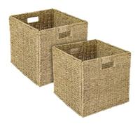 HMF Storage Basket, Woven Seagrass Basket, Set of 2, Suitable for Kallax, 32 x 34.5 x 32 cm