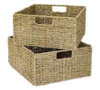 HMF Storage Basket, Woven Seagrass Basket, Set of 2, Suitable for Kallax Half Compartment, 30 x 34 x 15 cm