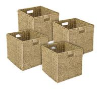 HMF Storage Basket, Woven Seagrass Basket, Set of 4, Suitable for Kallax, 32 x 34.5 x 32 cm
