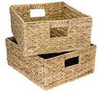 HMF Storage Basket, Woven Water Hyacinth Seagrass Basket, Set of 2, Suitable for Kallax Half Compartment, 30 x 34 x 15 cm