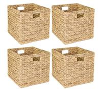 HMF Storage Basket, Woven Water Hyacinth Seagrass Basket, Set of 4, Suitable for Kallax, 32 x 34.5 x 32 cm