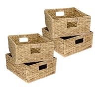 HMF Storage Basket, Woven Water Hyacinth Seagrass Basket, Set of 4, Suitable for Kallax Half Compartment, 30 x 34 x 15 cm