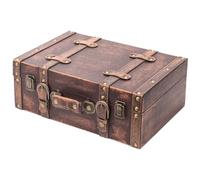 HMF Vintage decorative suitcase made of wood, storage box with lid and leather handle, stylish storage and gift idea for wedding or birthday | Classic | 38 x 26 x 13 cm