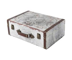 HMF Vintage decorative suitcase made of wood, storage box with lid and leather handle, stylish storage and gift idea for wedding or birthday | World map | 38 x 26 x 13 cm