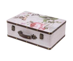 HMF Vintage decorative suitcase made of wood, storage box with lid and leather handle, stylish storage and gift idea for wedding or birthday | Rose | 38 x 26 x 13 cm