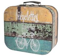 HMF Vintage wooden suitcase, large storage box with lid and leather handle, stylish storage as a gift idea for weddings or birthdays | decorative bicycle | 32 x 29.5 x 12 cm