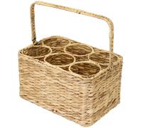 HMF Wine Bottle Holder, Water Hyacinth Braided Wine Rack with 6 Compartments for 1.5L Bottles, 32 x 22 x 18 cm, Beige