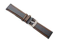 HMFANG 18mm 20mm 21mm 22mm 23mm Durable Orange Stitching Carbon Fiber Mens Black Genuine Leather With Silver Clasp Watchband Strap(Black with red,24mm)