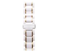 HMFang 20 22 24mm Luxury Ceramic And Stainless Steel Zwart White Strap Compatible With Samsung S2 3 4 Huawei GT Watch Strap Bracelet Wristband Belt(White and gold,24mm)
