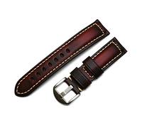 HMFang 20mm 22mm 24mm 26mm Handmade Italian Brown Zwart Blue Vintage Genuine Leather Watch Band Strap Compatible With Panerai HUAWEI Men Watchband(RED,20mm)