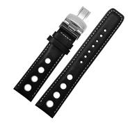 HMFang 20mm Genuine Leather Strap Compatible with Tissot Sports Racing Series PRS516 T91 1853 Men Watchband(Black-White,Without Buckle)