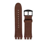 HMFang 23MM Genuine Calf Leather Watchband Steel Clasp Compatible with Swatch Irony YOS440 449 448 401G Watch Strap Bracelet Wrist Man(B Brown Black)
