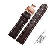 HMFANG Black Red Green Genuine Leather Bracelet Color Watch Strap Butterfly Clasp Watchband Sized In 18mm 20mm 21mm22mm Watch Band(Brown rose buckle,20mm)