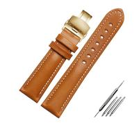 HMFANG Black Red Green Genuine Leather Bracelet Color Watch Strap Butterfly Clasp Watchband Sized In 18mm 20mm 21mm22mm Watch Band(Yellow gold buckle,22mm)