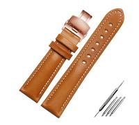 HMFANG Black Red Green Genuine Leather Bracelet Color Watch Strap Butterfly Clasp Watchband Sized In 18mm 20mm 21mm22mm Watch Band(Yellow rose buckle,21mm)