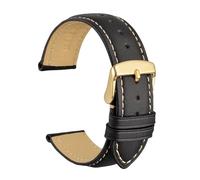 HMFang Calfskin Leather Watchband Soft Material Wrist Strap 16mm 18mm 19mm 20mm 21mm 22mm 23mm 24mm Watch Band Gold Buckle(Black-Gold-B,18mm)