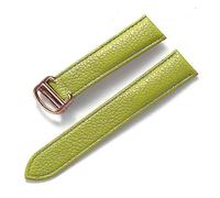 HMFANG Compatible With Cartier Tank London Key Litchi Grain Soft Leather Leather Strap Men's Ladies Folding Buckle Watch Accessories(Light green rose,14mm)