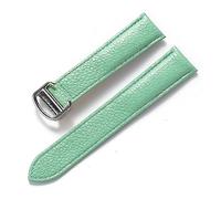 HMFANG Compatible With Cartier Tank London Key Litchi Grain Soft Leather Leather Strap Men's Ladies Folding Buckle Watch Accessories(Light blue,14mm)