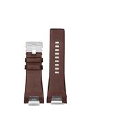 HMFANG Compatible With Diesel DZ4246 DZ1273b Bracelet 32 * 17mm Plain Black Dark Brown Genuine Leather Steel Clasp Watchband Strap Dedicated Men(A Dark brown silver)