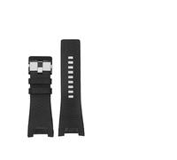 HMFANG Compatible With Diesel DZ4246 DZ1273b Bracelet 32 * 17mm Plain Black Dark Brown Genuine Leather Steel Clasp Watchband Strap Dedicated Men(B black black)