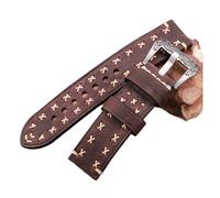 HMFang Cowhide Watchbands Retro Steel Buckle Screw-in Buckle 22mm 24mm Men Women Genuine Leather Handmade Watch Band Strap Accessories(Coffee,24mm)