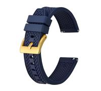 HMFang Fluororubber Watch Bands 18mm 20mm 22mm For Rubber Straps Replacement Bracelet Black Blue Brown(Blue-Gold Buckle,22mm)