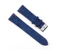 HMFANG Genuine Leather Suede Watch Strap Retro Watchband 18mm 19mm 20mm 22mm Gray Blue Accessories(Royalblue-red wire,24mm)