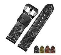 HMFang Hand Made Retro Carved Genuine Leather Watchband 18 20 22 24mm Zwart Red Bracelet Replacement Strap Compatible With Men's Watch Accessories(Black black A,22mm)