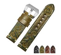 HMFang Hand Made Retro Carved Genuine Leather Watchband 18 20 22 24mm Zwart Red Bracelet Replacement Strap Compatible With Men's Watch Accessories(Yellow silver A,24mm)