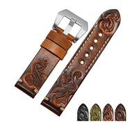 HMFang Hand Made Retro Carved Genuine Leather Watchband 18 20 22 24mm Zwart Red Bracelet Replacement Strap Compatible With Men's Watch Accessories(Orange silver A,22mm)