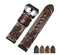 HMFang Hand Made Retro Carved Genuine Leather Watchband 18 20 22 24mm Zwart Red Bracelet Replacement Strap Compatible With Men's Watch Accessories(Red black A,22mm)