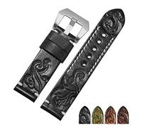 HMFang Hand Made Retro Carved Genuine Leather Watchband 18 20 22 24mm Zwart Red Bracelet Replacement Strap Compatible With Men's Watch Accessories(Black silver A,22mm)