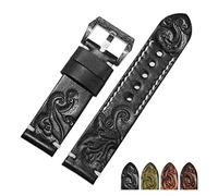 HMFang Hand Made Retro Carved Genuine Leather Watchband 18 20 22 24mm Zwart Red Bracelet Replacement Strap Compatible With Men's Watch Accessories(Black silver B,18mm)