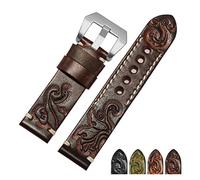 HMFang Hand Made Retro Carved Genuine Leather Watchband 18 20 22 24mm Zwart Red Bracelet Replacement Strap Compatible With Men's Watch Accessories(Red silver A,20mm)