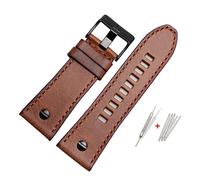 HMFANG Italian Leather Watchband Compatible WithDiesel DZT2002 DZ7314 7406 4471 7332 4476 Strap Brown 22mm 24mm 26mm Bracelet Men Retro Wristband(04-black buckle,22mm)