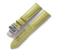 HMFang Leather Strap Litchi Grain Leather Butterfly Buckle 14 16 18 20 22 Mm Strap Black Brown Blue Watch Accessories(Light yellow,22mm)