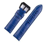 HMFang Men's Leather Strap 20mm 22mm 24mm 26mm Suitable Compatible with Panerai Blue Vintage Cowhide Handmade Custom Pin Buckle(Blue Black line,20mm)