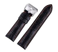 HMFang Men's Leather Strap 20mm 22mm 24mm 26mm Suitable Compatible with Panerai Blue Vintage Cowhide Handmade Custom Pin Buckle(Black Orange line,24mm)