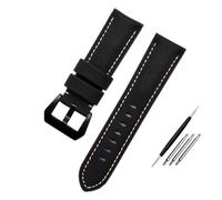HMFANG Nylon Texture Leather Watchband Compatible With PAM01661|441 Marina Watch Strap Black Blue 22mm 24mm 26mm Accessories Bracelets(Black apricot black,24mm)