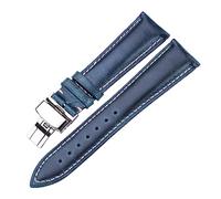 HMFANG Oil Wax Cowhide Watch Band 18mm 20mm 22mm 24mm Blue Yellow Green Women Men Genuine Leather Strap Belt Butterfly Clasp Watchbands(Blue,22mm)
