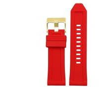 HMFANG Silicone Rubber Bracelet Watch Band 24mm 26mm 28mm Compatible With Diesel DZ4496 DZ4427 DZ4487 DZ4323 DZ4318 DZ4305 Mens Watches Strap(Red gold buckle,24mm)