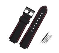 HMFang Silicone Rubber Watchband Compatible with Oris Aquis Watch Band Convex Strap Stainless Steel Pin Buckle Wrist Bracelet Black 24mm X 11mm(Red line Black,22-12mm)