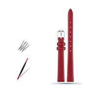 HMFang Soft Geunine Leather Watch Band Women's Strap 6mm 8mm 10mm 12mm 14mm Small Size Width First Layer Cowhide Bands Belt(A red Silver,10mm)