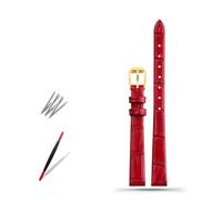 HMFang Soft Geunine Leather Watch Band Women's Strap 6mm 8mm 10mm 12mm 14mm Small Size Width First Layer Cowhide Bands Belt(B red Gold,12mm)