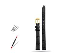 HMFang Soft Geunine Leather Watch Band Women's Strap 6mm 8mm 10mm 12mm 14mm Small Size Width First Layer Cowhide Bands Belt(B Black Gold,10mm)