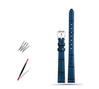 HMFang Soft Geunine Leather Watch Band Women's Strap 6mm 8mm 10mm 12mm 14mm Small Size Width First Layer Cowhide Bands Belt(D Blue Silver,10mm)