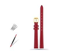 HMFang Soft Geunine Leather Watch Band Women's Strap 6mm 8mm 10mm 12mm 14mm Small Size Width First Layer Cowhide Bands Belt(A red Gold,8mm)